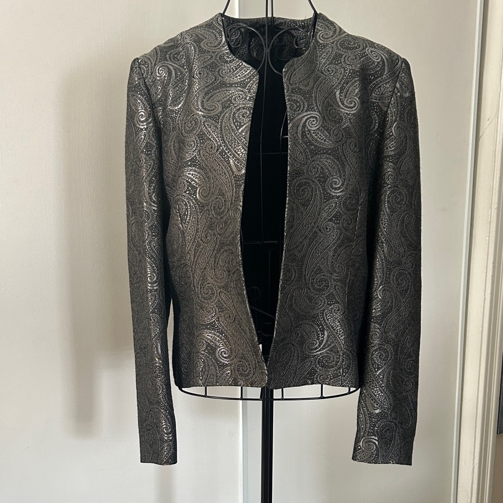 Louben Chic Silver Paisley Women's Dress Jacket Size 8